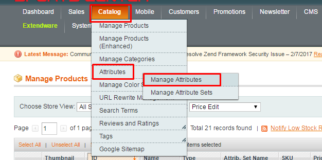 product name Mini Search Manage Attributes